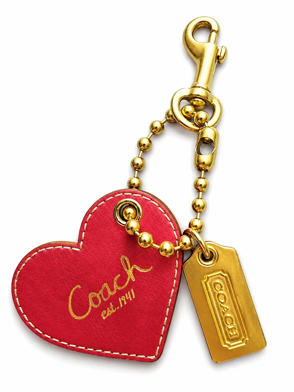 Coach Red Heart Leather Bag Charm / Keychain & Gold Metal Hangtag Collectors Duo - Picture 2 of 3